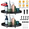 Racxily 2Pcs Corner Shower Caddy Shelf with Hooks, Adhesive Bathroom Shelves, Wall Mounted Organizers, Black - 2 of 4