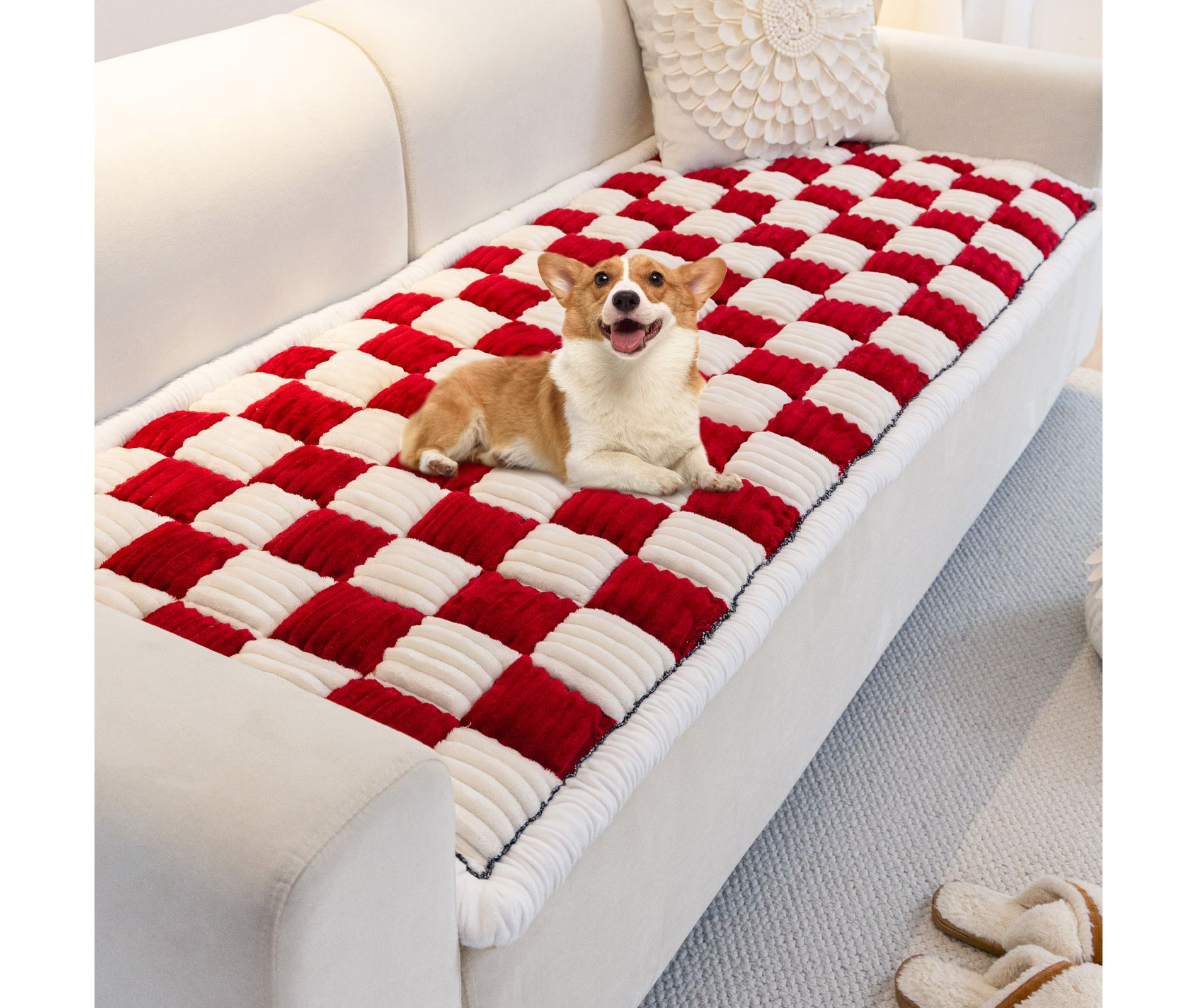 Bekrvio Flannel Couch Covers for Pets Washable Cat Scratch Proof Thick Sofa Mat Cushion Non-Slip Seat Cover Protector Slipcover, 27.6'' x 82.7'', Red