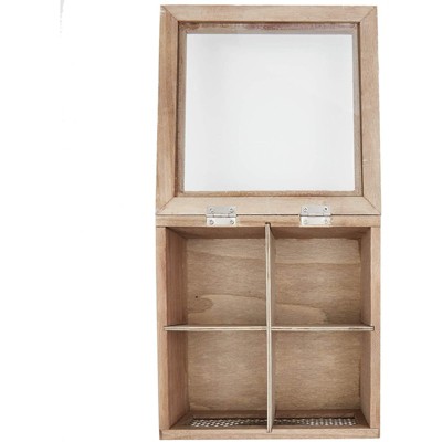 Rustic Light Brown Wooden Tea Bag Organizer with Clear Lid