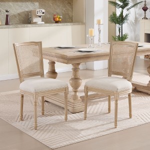 NicBex French Country Dining Chairs Set of 2 with Upholstered/Nature Rattan Backrest,Rustic Weathered Kitchen Chairs,Living Room Chairs - 1 of 4