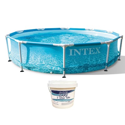 Intex 28206EH 10 Feet x 30 Inch Metal Frame Outdoor Backyard Above Ground Circular Beachside Swimming Pool with Pool Care 3 Inch Chlorine Tabs, 25 lbs