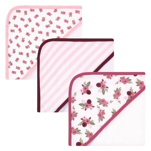 Hudson Baby Infant Girl Cotton Rich Hooded Towels, Warm Floral, One Size - 1 of 4