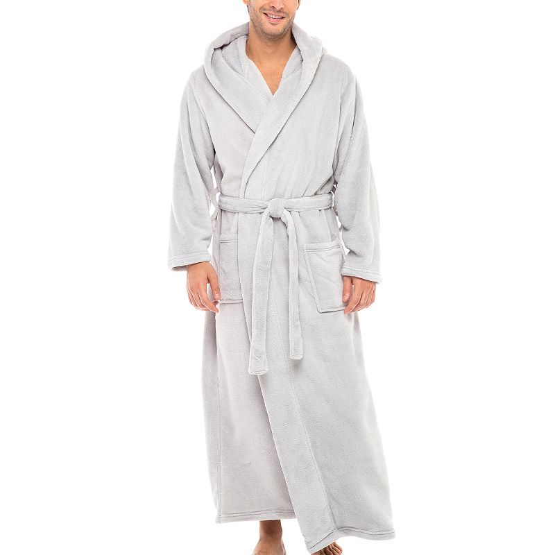 Men's Classic Winter Robe, Full Length Hooded Bathrobe, Cozy Plush Fleece, 1 of 9
