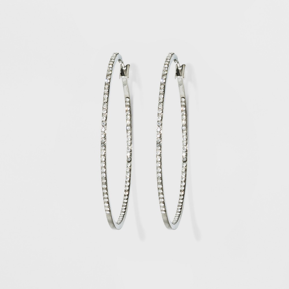 Photos - Earrings Hoop with Pave Stones  - A New Day™ Silver