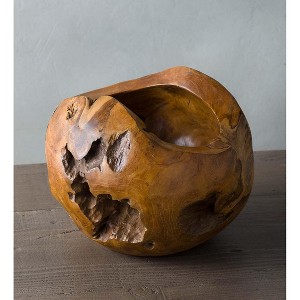 VivaTerra Small Distressed Round Teak Wood Vase - 1 of 1