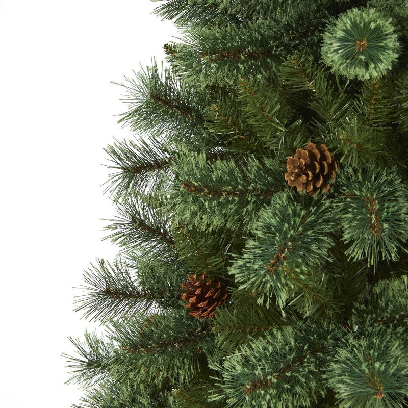 Nearly Natural Pre-Lit LED White Mountain Pine Artificial Christmas Tree with Pinecones Clear Lights, 4 of 9
