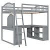 YOOCOZZ Full-Wooden Loft Bed with U-Shaped Study Desk, Built-In Storage and 3-Panel Mirror - Gray - 3 of 4