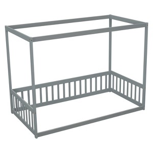 Fontoi Beds, Twin Floor Bed with Frame, Wood Bed with Guardrails and Fence for Girls and Boys, Gray, 41.8"*58.3"*78.2" - 1 of 4