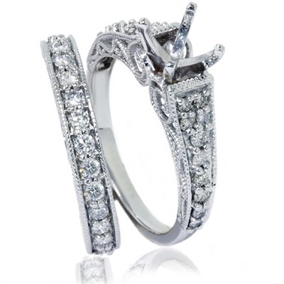 Pompeii3 3/4ct Vintage Diamond Ring Heirloom Filigree Set 14K White Gold