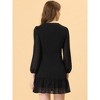 Allegra K Women’s Ruffle Hem Bow Tie V Neck Long Sleeve Swiss Dots Mini Dress - 4 of 4