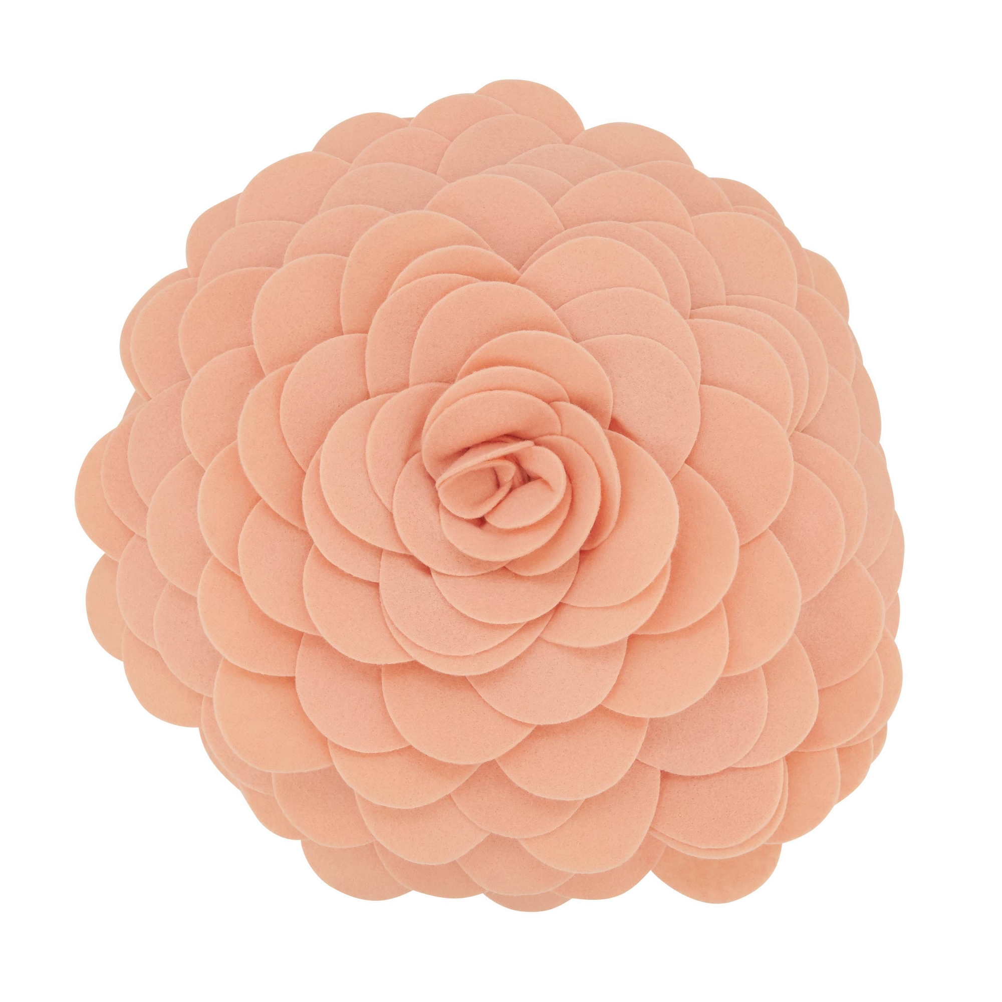 Saro Lifestyle, Flower Design Round Throw Pillow - Peach
