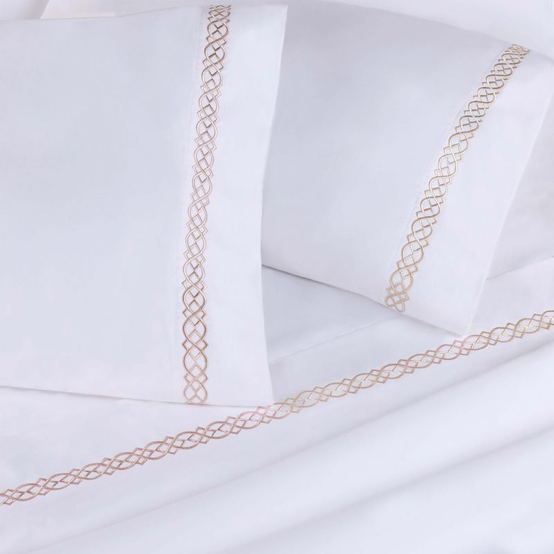 Luxury 1000 Thread Count Premium Cotton Infinity Scroll Embroidered 4 Piece Bed Sheet Set by Blue Nile Mills, 4 of 7