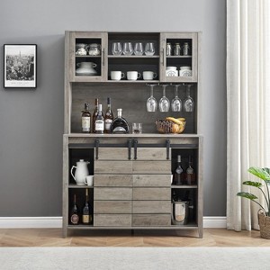 70'' Tall Farmhouse Coffee Bar Cabinet, Kitchen Hutch Storage with Sliding Barn Door - 1 of 4