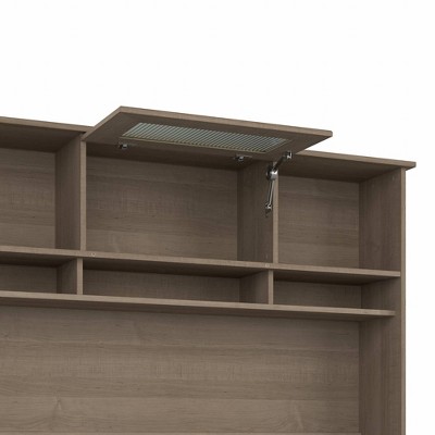 Ash Gray Transitional 60W Desk Hutch with Fluted Glass Door