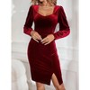 Elegant Velvet Midi Dress for Women Side Slit Long Sleeve Square Neck Evening Cocktail Party Dresses - 3 of 4