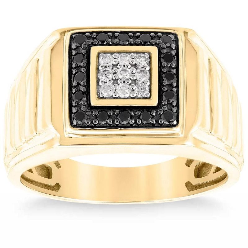 Pompeii3 1/3Ct Black Diamond Men's Anniversary Wedding Ring Polished Band Yellow Gold, 1 of 4