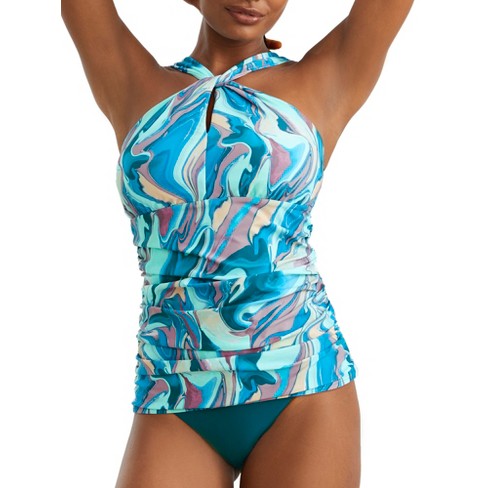 Birdsong Birdong Women' Tide Pool Underwire Wrap Tankini Top