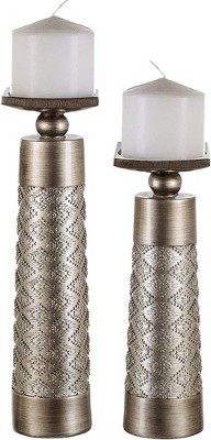 Dublin Silver Textured Pillar Candle Holder Set of 2