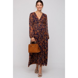 PinkBlush Navy Floral Long Sleeve V-Neck Maternity Maxi Dress - 1 of 4