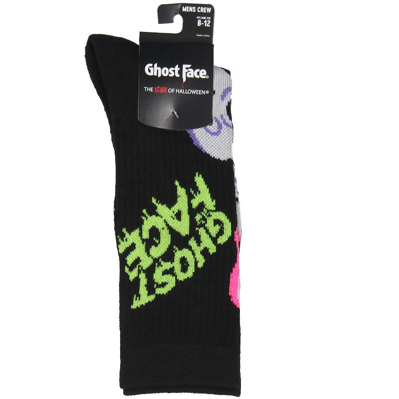 Ghostface Scream Movie Film Neon Paint Character Halloween Crew Socks Size 8-12 Black, 4 of 5
