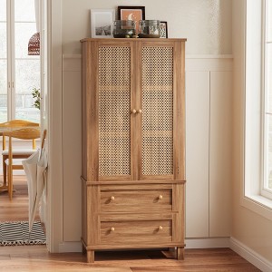 High Freestanding Tall Kitchen Pantry, Kitchen Pantry Storage Cabinet with Rattan Doors, Adjustable Shelf and 2 Drawers, Freestanding Cupboard - 1 of 4