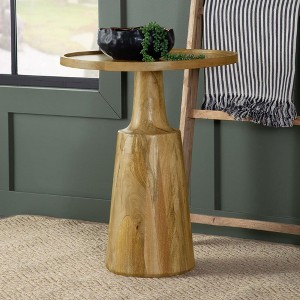 20" Pedestal Accent Table with Round Mango Wood Top ¨C Ideal for Living Room or Bedroom - 1 of 4