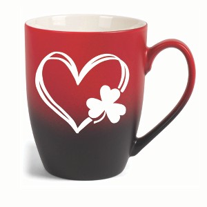 Elanze Designs Heart Outline With Three Leaf Clover Two Toned Ombre Matte 10 ounce New Bone China Coffee Tea Cup Mug, Red and Black - 1 of 4