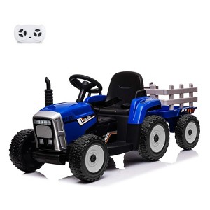 Coucheta 12V Ride On Tractor w/ Trailer & Remote, Slow Start, 7-LED Lights, Music/USB, 2+1 Gear,  35W EVA Tire - 1 of 4