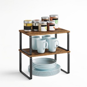 Cabinet Organizer Shelf, Set of 2 Kitchen Counter Shelves, Kitchen Storage, Spice Rack, Stackable, Expandable, Metal and Engineered Wood - 1 of 3