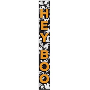 HomeRoots 72" Black Orange And White Solid Wood Hey Boo Halloween Ghost Porch Sign - 1 of 4
