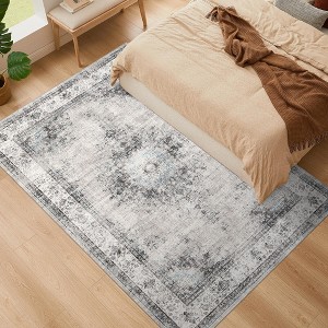 Area Rug Washable Medallion Rug Non Slip Non Shedding Traditional Floor Carpet Foldable Low Pile Thin Soft Distressed Accent Rug for Living Room - 1 of 4