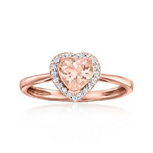 Ross-Simons 0.60 Carat Morganite and .10 ct. t.w. Diamond Heart Ring in 18kt Rose Gold Over Sterling Size 8 - 1 of 4