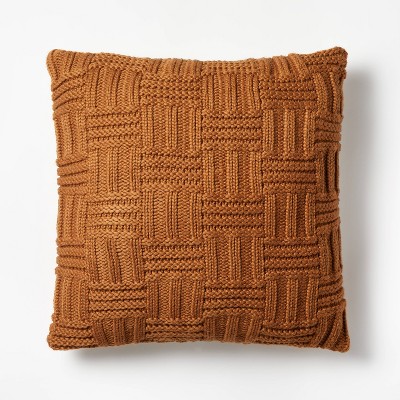 Oversized Basket Weave Knit Square Throw Pillow Cognac - Threshold™ designed with Studio McGee