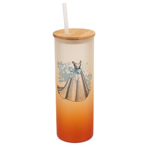 Elanze Designs 25 Ounce Frosted Glass Gradient Travel Tumbler With Straw and Wooden Lid, Wedding Day Orange - 1 of 1
