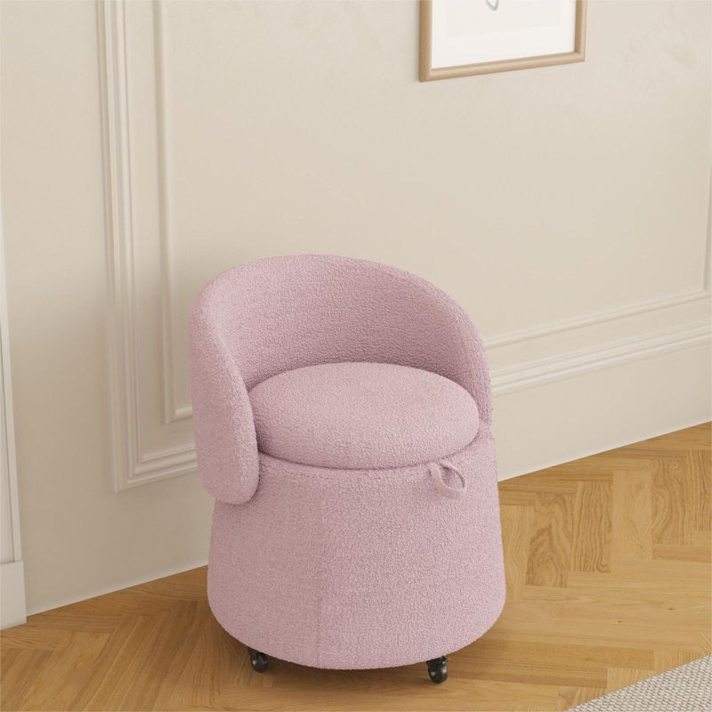Cesar Small Teddy swivel chair,Upholstered Barrel Chair 360°Degree Swivel Side Chair with Storage,Modern Swivel Ottoman Vanity Chair-Maison Boucle, 1 of 10