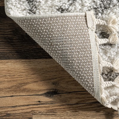 Braided White Shag Rectangular Easy Care Synthetic Rug