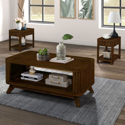 NicBex Modern Rectangular Coffee Table Set of 3 with Open Storage Shelf for Living Room and Office