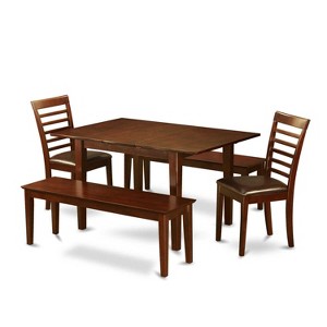 Contemporary 5 Piece Dining Set - Kitchen Table w/ Leaf & 2 Faux Leather Chairs, 2 Benches - 32x60 Inch - 1 of 4