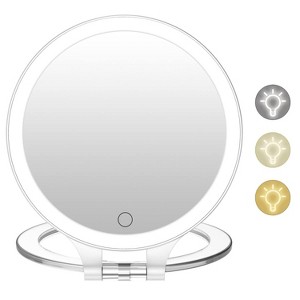 FASCINATE Rechargeable Magnifying Vanity Desk Mirror 1X/10X 2-Sided Lighted Mirror with 3 Color lights Adjustable Stand - 1 of 4