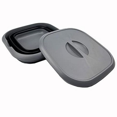 SAMMART 8.5L Collapsible Square Handy Bucket with Lid, Grey and Black