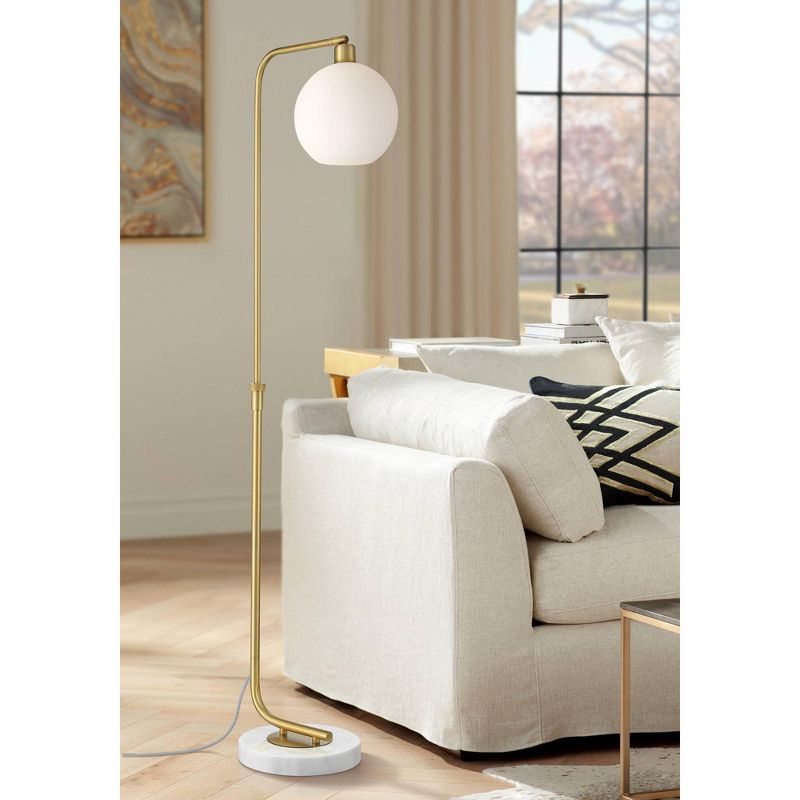 Possini Euro Design Casaba Mid Century Modern Chairside Arc Floor Lamp 64" Tall Warm Gold Adjustable Frosted Glass Shade for Living Room Reading House, 3 of 11