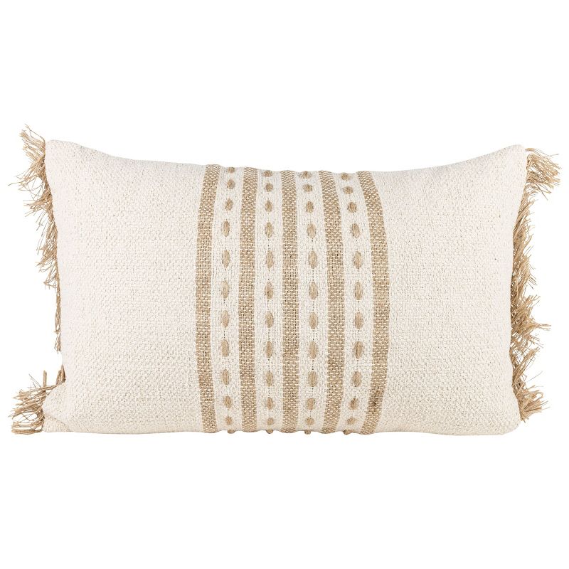 Tan Middle Striped 14X22 Hand Woven Filled Pillow - Foreside Home & Garden, 1 of 6