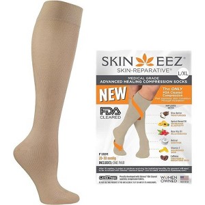 Skineez Medical Grade Advanced Healing Compression Socks 20-30mmHg, White, Black or Tan, Small - X Large Sizes, 1 Pair - 1 of 3