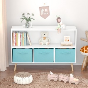Vynxaria Kids Bookcase: White/Gray Organizer with Collapsible Fabric Drawers for Children's Book Display and Toy Storage - 1 of 4