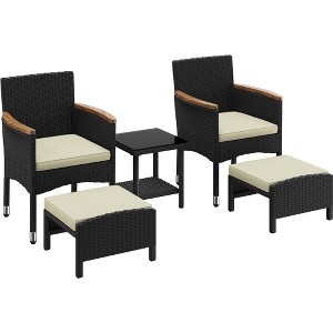 Yaheetech Set of 5 Patio Furniture Set wirh Cushioned Chair, Ottomans and Coffee Table for Garden - 1 of 4