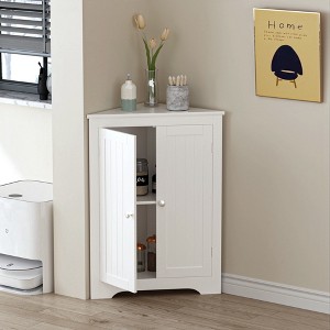 Rbied 23.62 in. W x 12.40 in. D x 31.89 in. H White MDF Freestanding Linen Cabinet Corner Cabinet with Adjustable Shelf - 1 of 4