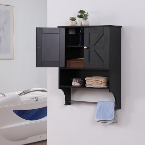KWPZQEB Bathroom Wall Cabinet, Over The Toilet Storage Cabinet with 2 Barn Doors, Open & Towel Bar, Farmhouse Medicine Cabinet for Bathroom - 1 of 4