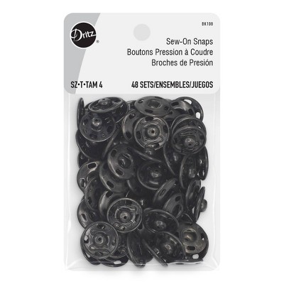 Dritz 48ct Sew-On Snaps Black: Metal Fasteners for Clothing, 9mm Sewing Snaps, 48 Pieces