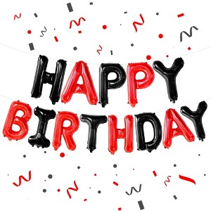 KatchOn, Black and Red Happy Birthday Banner Balloons - 16 Inch | Red and Black Birthday Decorations - 1 of 4