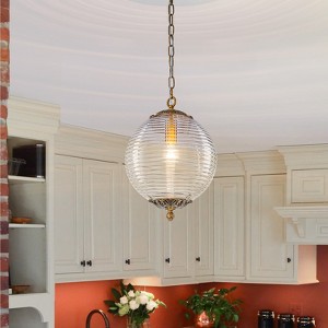 LLHZSY 11 2/5" Ribbed Glass Globe Pendant Chandelier Light, 1-Light Hanging Light Fixture-Antique Gold Brass/Matte Black - 1 of 4